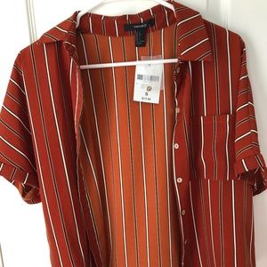 Burnt Orange Striped Button Up Tee